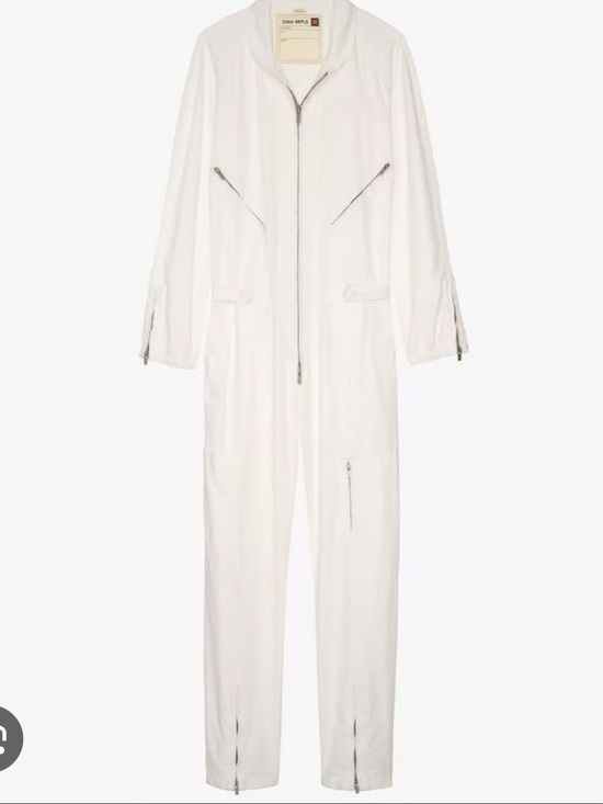 Zara Pants - Zara SRPLS Utility Jumpsuit White Zip Front Sz S/M